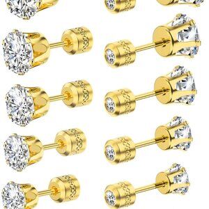 UHIBROS 6 Pairs Hypoallergenic Cubic Zirconia Sterling Silver Stud Earrings Set